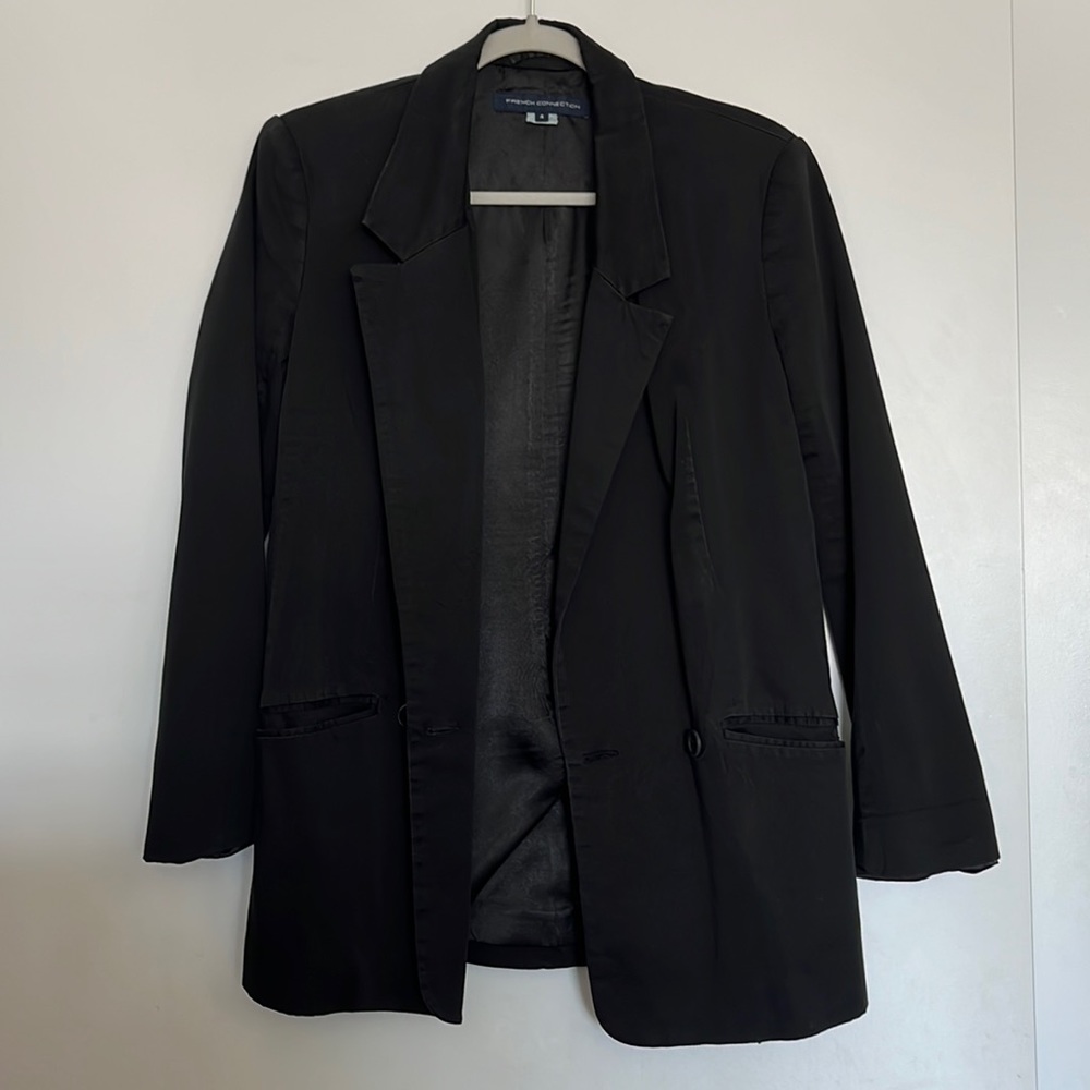French Connection Black Cotton Blazer Size 4